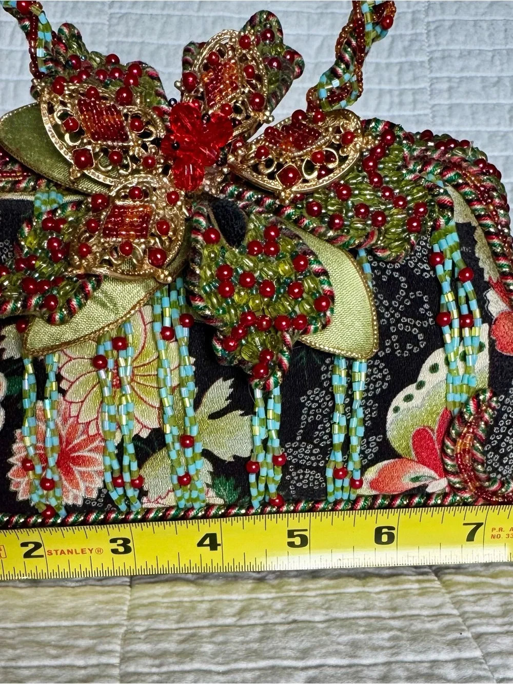 Mary Frances Vintage Multicolor Beaded Floral Handle Evening Clutch